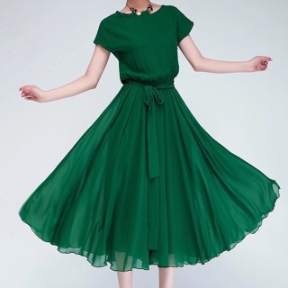 Đầm Maxi voan lụa 2 lớp cao cấp, tùng xoè, eo thun