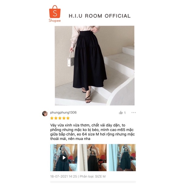 Chân váy midi H.I.U ROOM dáng dài nhún bồng HIU design 2021. | WebRaoVat - webraovat.net.vn
