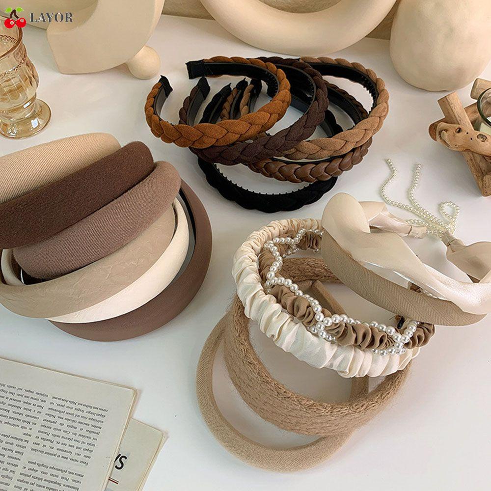 Băng Đô Vải Dệt Kim Bản Rộng Màu Trơn Đính Ngọc Trai Thời Trang Dành Cho Nữ