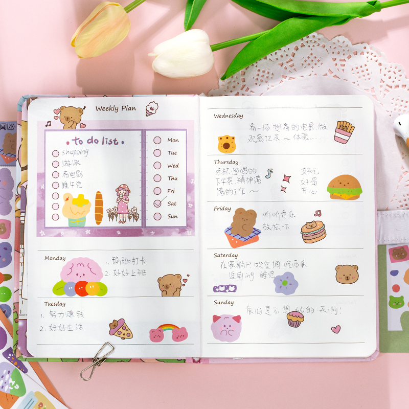 Set 2 nhãn dán trang trí tập sách thủ công với họa tiết hoạt hình đáng yêu đa năng