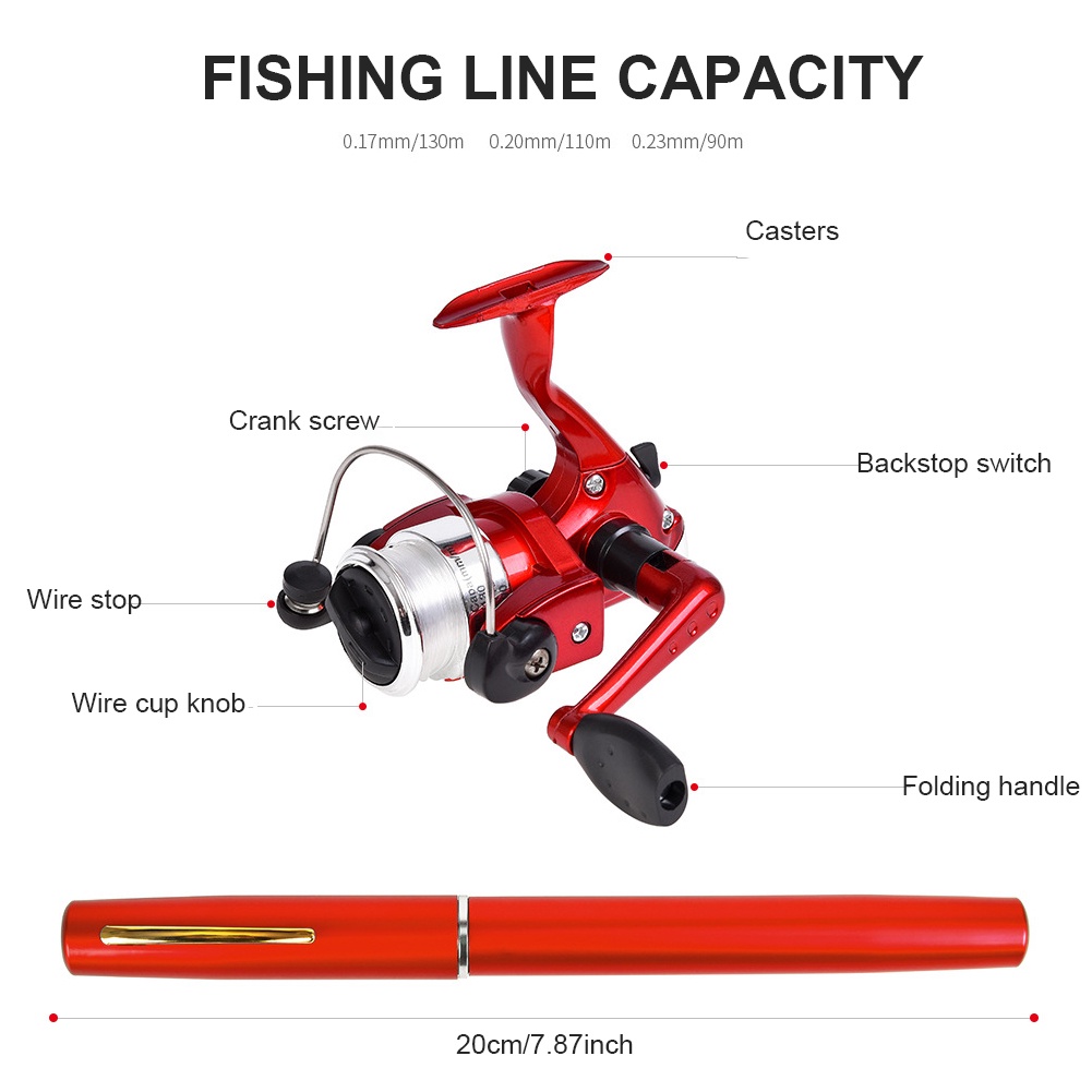 Cần Câu Cá Mini Hình Cây Bút Bỏ Túi Bằng Hợp Kim Nhôm Tiện Dụng