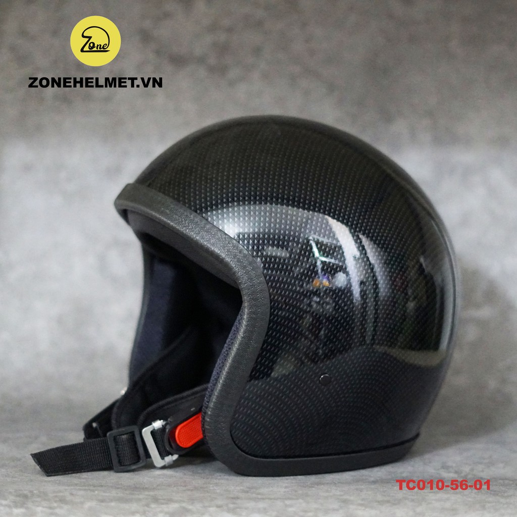Mũ bảo hiểm 3/4 sơn nhúng họa tiết Carbon bóng mịn đẹp sắc nét như hình - sản xuất Zone Helmet