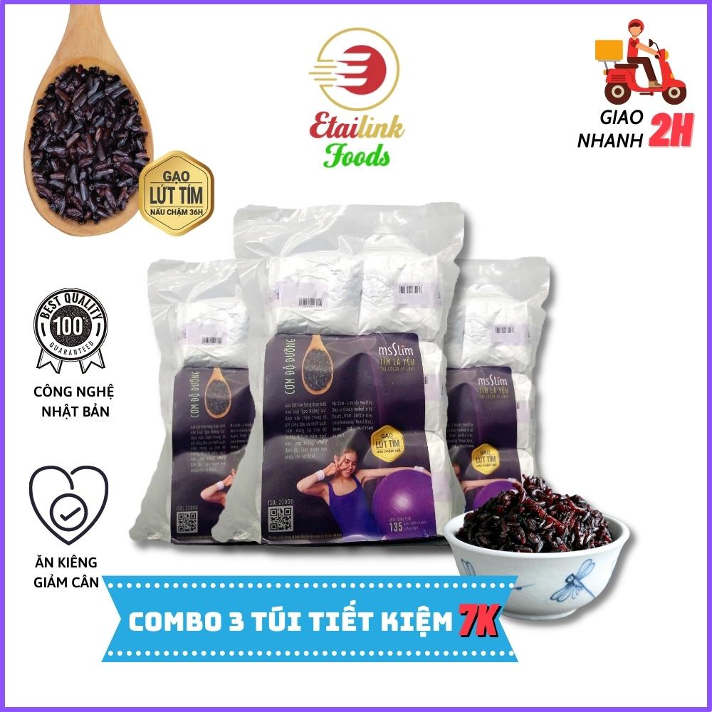 Combo 3 Túi Cơm Gạo Lứt Tím Ăn Liền ETAILINK FOODS, Túi 6 Bánh Cơm 135g Hỗ Trợ Giảm Cân