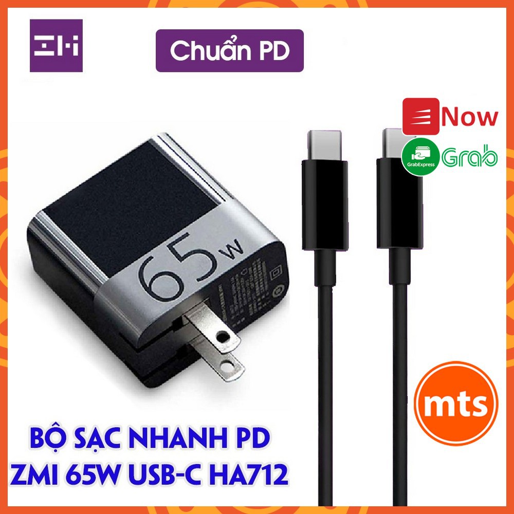 [người bán địa phương] Bộ sạc nhanh PD ZMI 65W 1 Cổng USB-C HA712 (Đen) cho Macbook, iPad, iPhone, các dóng Android, Lap