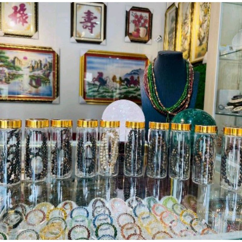 Lọ thủy tinh đựng trầm hương, vòng đá phong thủy HÀNG CAO CẤP