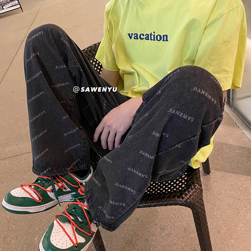 Quần Jean Dài In Chữ Amerikanische Phong Cách Hip Hop Cá Tính