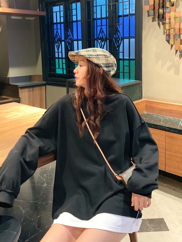 [Áo sweater form rộng nữ] Áo sweater nữ form rộng dài 2 lớp đen, trắng chất nỉ đẹp giá rẻ order quảng châu | BigBuy360 - bigbuy360.vn