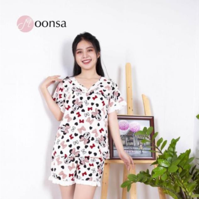 Bộ đồ ngủ Lụa ❤️Mickey Nơ Hồng❤️ [Giảm 5k nhập mã BO DO NGU Moonsa] Đồ Bộ Ngủ Dễ Thương Thiết Kế Tinh Tế