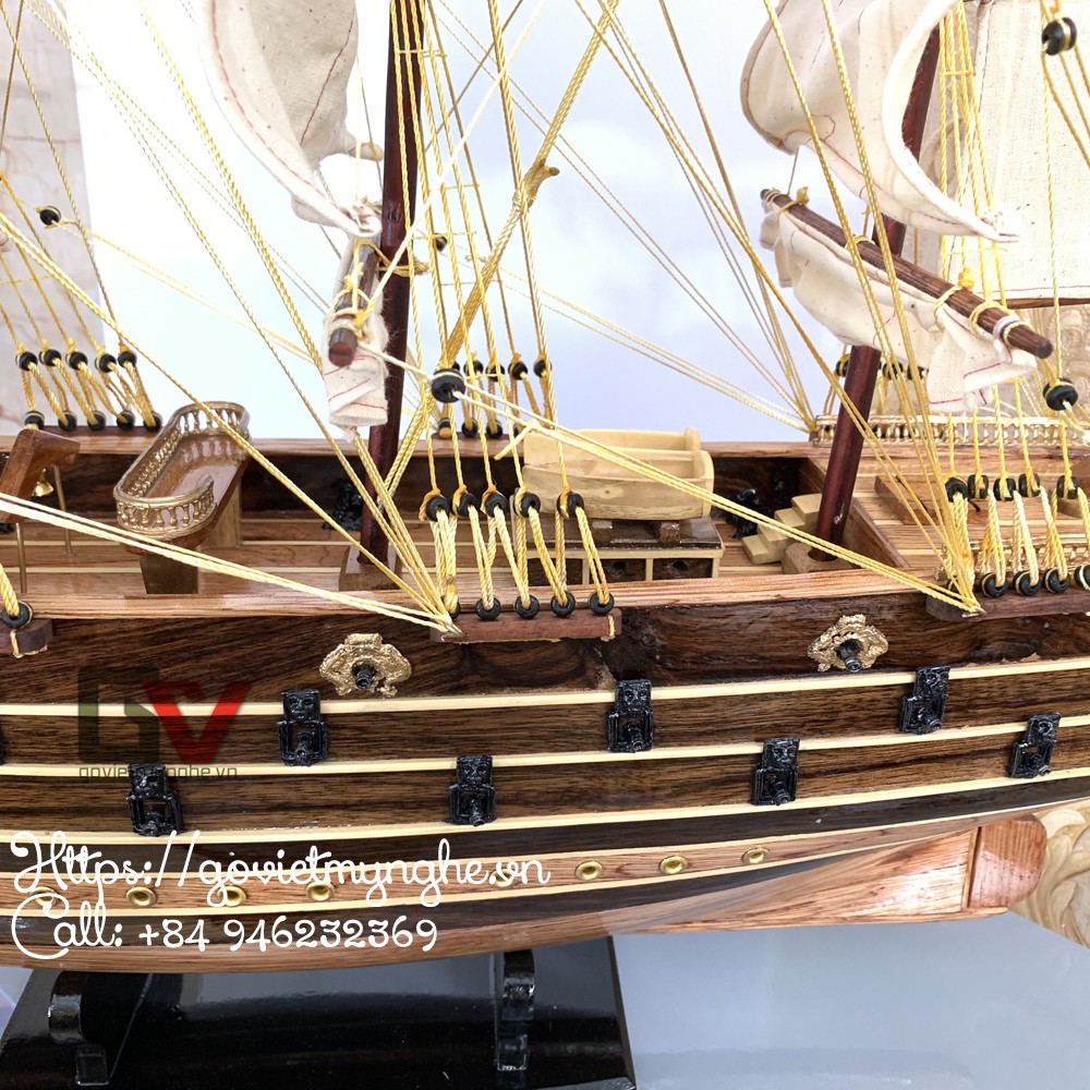 Mô hình thuyền gỗ thuyền trang trí tàu chiến cổ Napoleon của Pháp - Thân tàu dài 60cm - Gỗ xoan đào - Loại 1