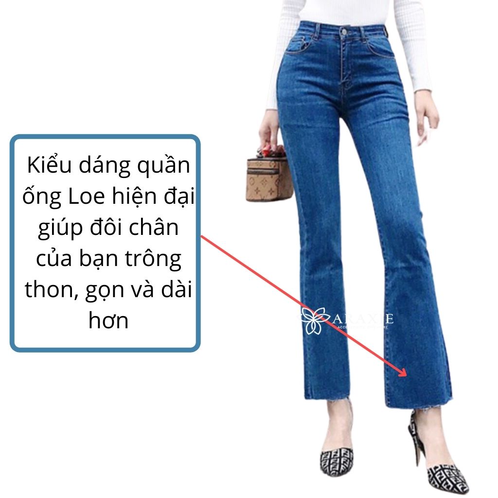 Quần Jean nữ ống loe Araxie quần bò ống loe nữ cạp cao siêu nâng mông kéo dài chân co giãn 4 chiều T83.02