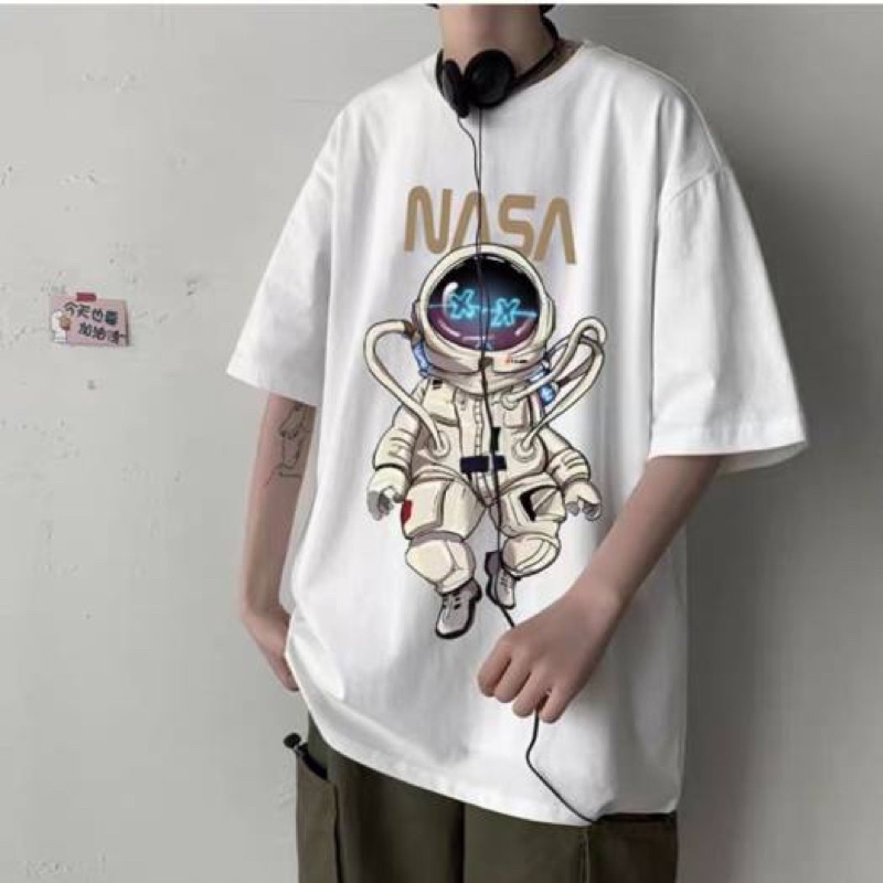 Áo Thun Nam Cổ Tròn Form Rộng Streetwear Áo Phông Unisex Basic Cotton Phi Hành Gia (V137) GTM