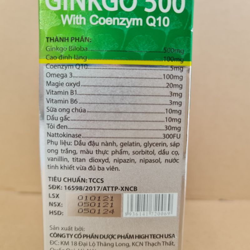 BRAIN Ginkgo 500 Giúp hoạt huyết, tăng cường lưu thông máu hộp 100 viên chính hãng