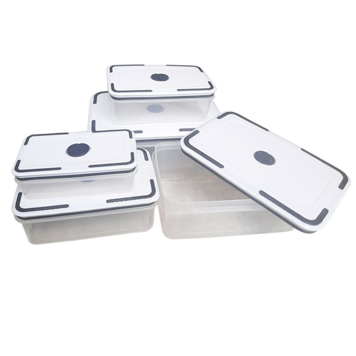 SET 5 HỘP CHỮ NHẬT ĐỰNG THỰC PHẨM ĐỂ TỦ LẠNH CÓ NẮP ĐẬY HÚT CHÂN KHÔNG