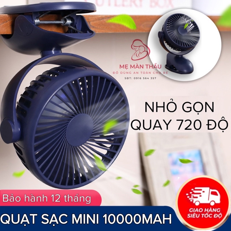 [Dung lượng lớn]Quạt mini quạt kẹp bàn tích điện pin 10000 mAh siêu mát