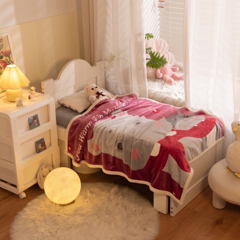 Chăn lông cừu loại dày cho bé, chăn dày, mịn, hình siêu xinh