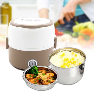 Hộp cơm đa năng lòng inox 2 ngăn kèm thìa, đũa - bh 3 tháng