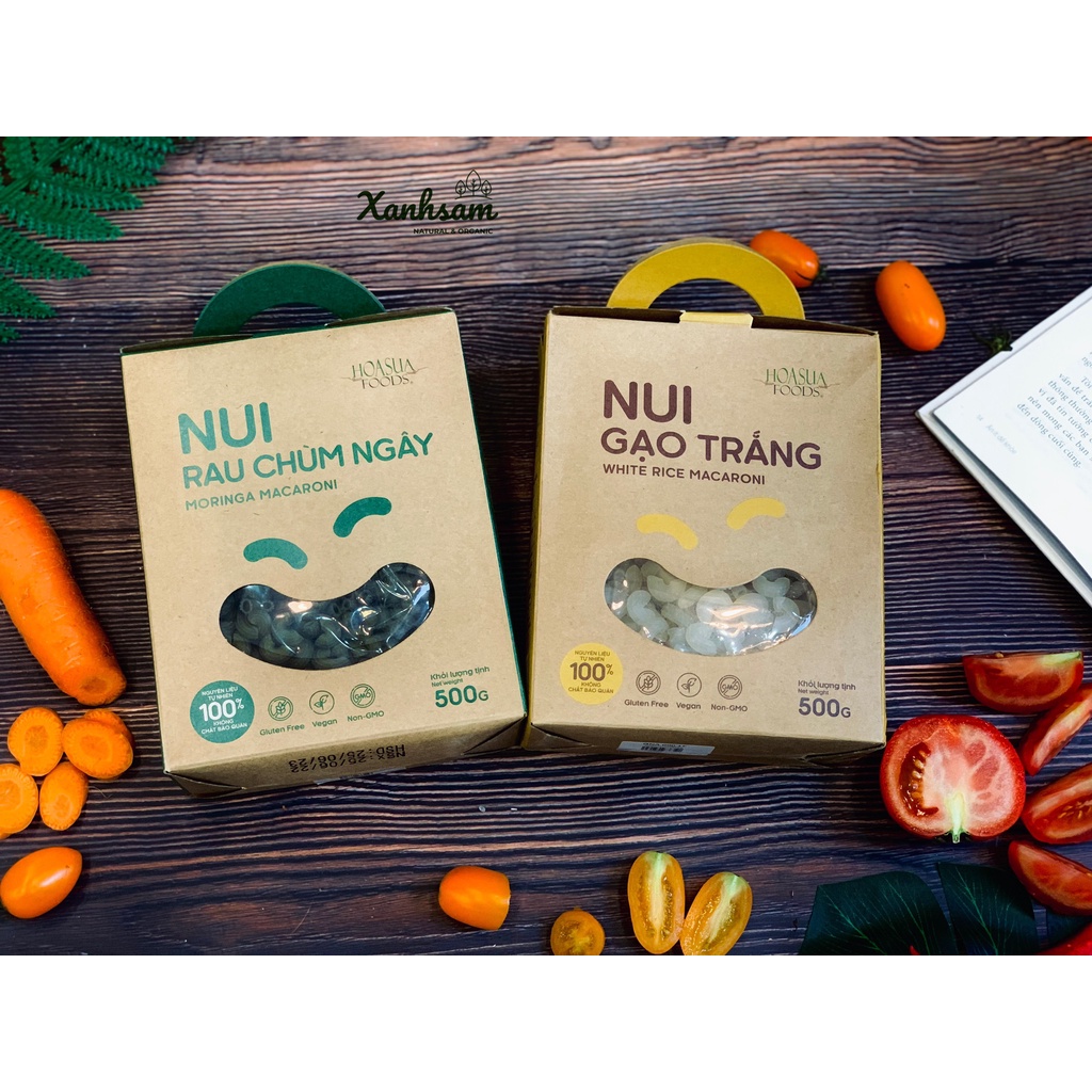 Nui Gạo TRẮNG, Gạo LỨT, RAU CHÙM NGÂY 500gr Hoa Sữa Food- Xanhsam Organic