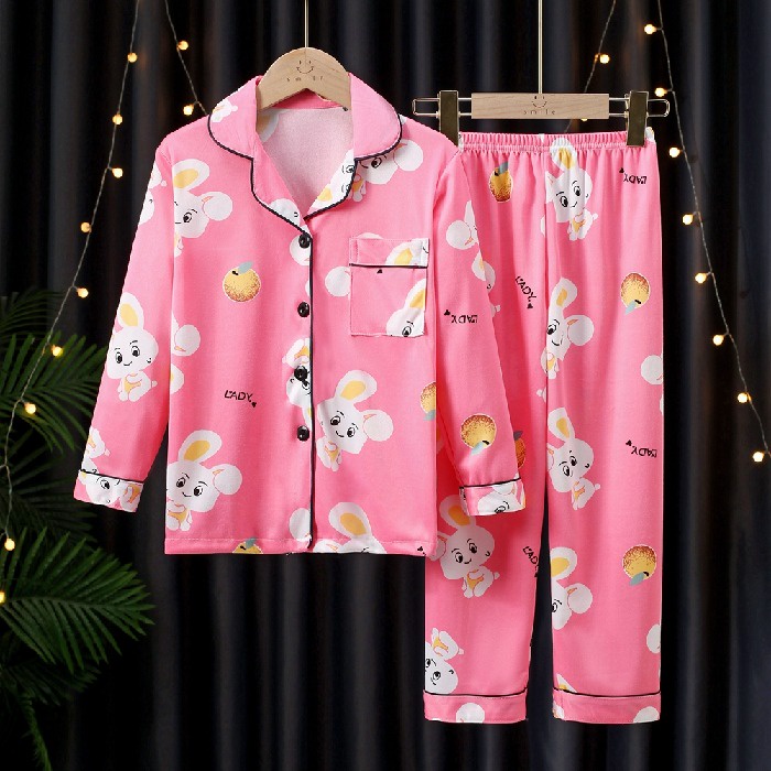 Bộ Đồ Ngủ Cotton Tay Dài In Họa Tiết Hoạt Hình Xinh Xắn Cho Bé