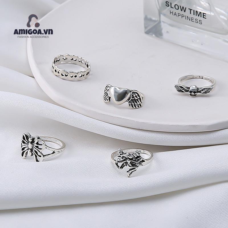 ✨✨Bộ 5 Nhẫn Hở Họa Tiết Cánh Bướm Phong Cách Vintage Sáng Tạo