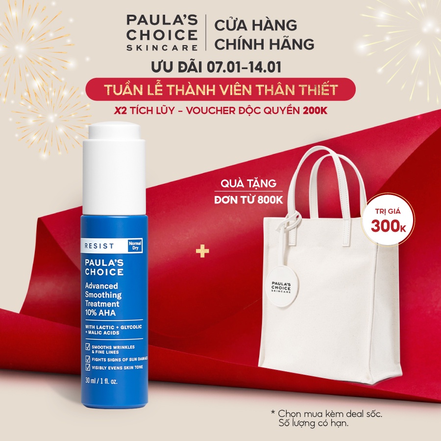 Lotion tẩy da chết làm sáng và căng bóng da Paula's Choice Resist Advanced Smoothing Treatment 10% AHA 30ml 7651