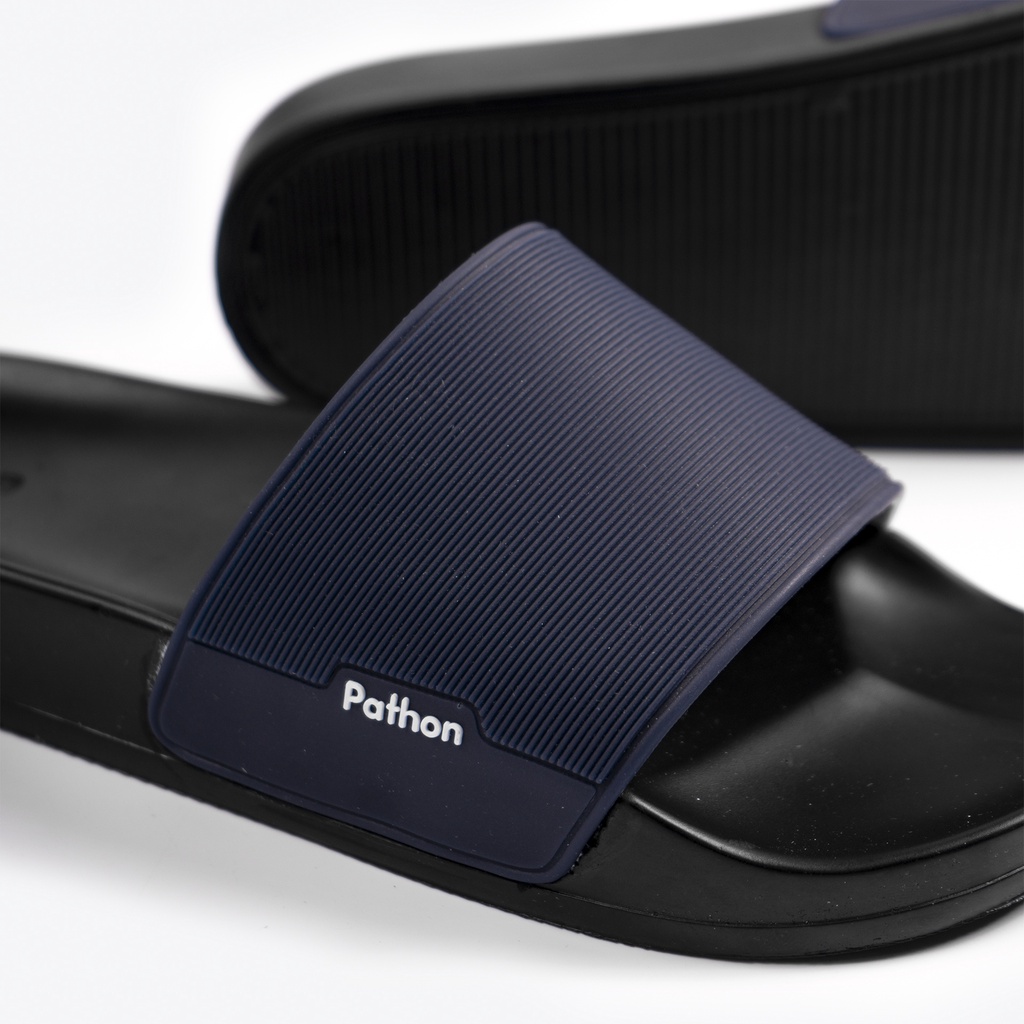 Dép nam nữ quai ngang slipper Pathon quai PVC và đế PU đen quai xanh đen SD22