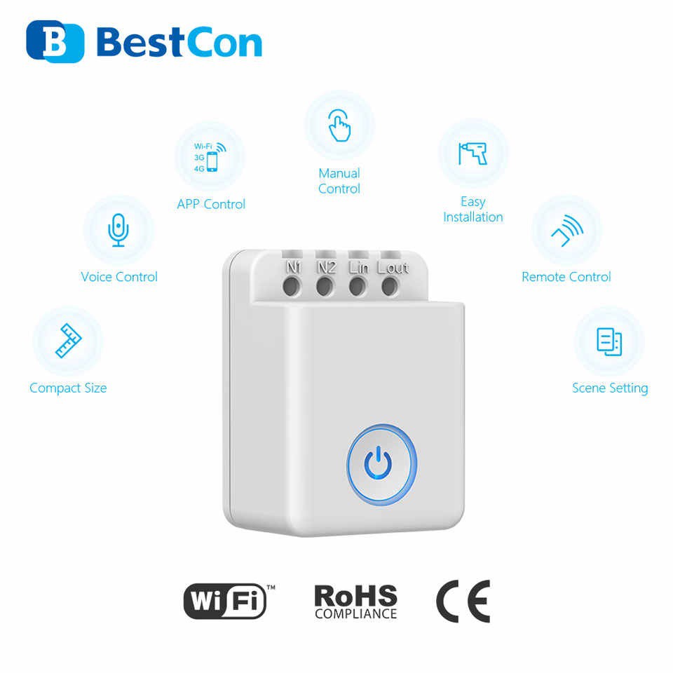 Công tắc điều khiển thông minh Broadlink Bestcon MCB1 công suất 2500W hỗ trợ điều khiển bằng trợ lý ảo