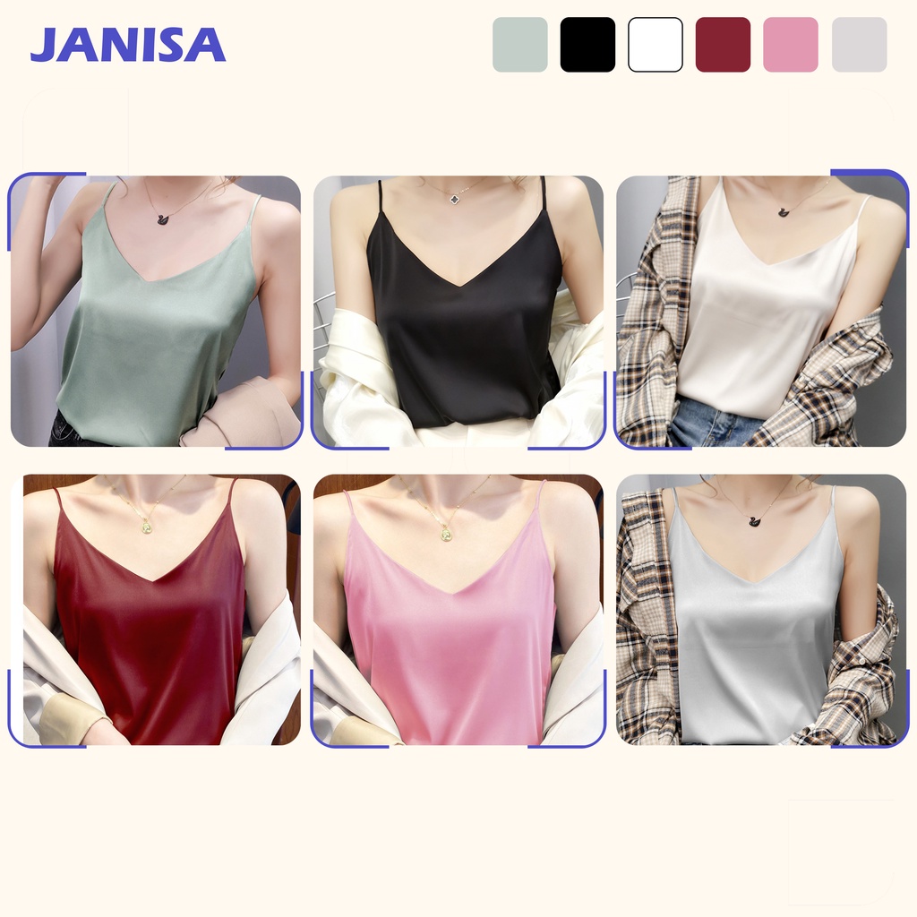 Áo hai dây nữ lụa satin kiểu cổ tim V hàn quốc đẹp dễ thương bigsize JANISA  AK02 | BigBuy360 - bigbuy360.vn