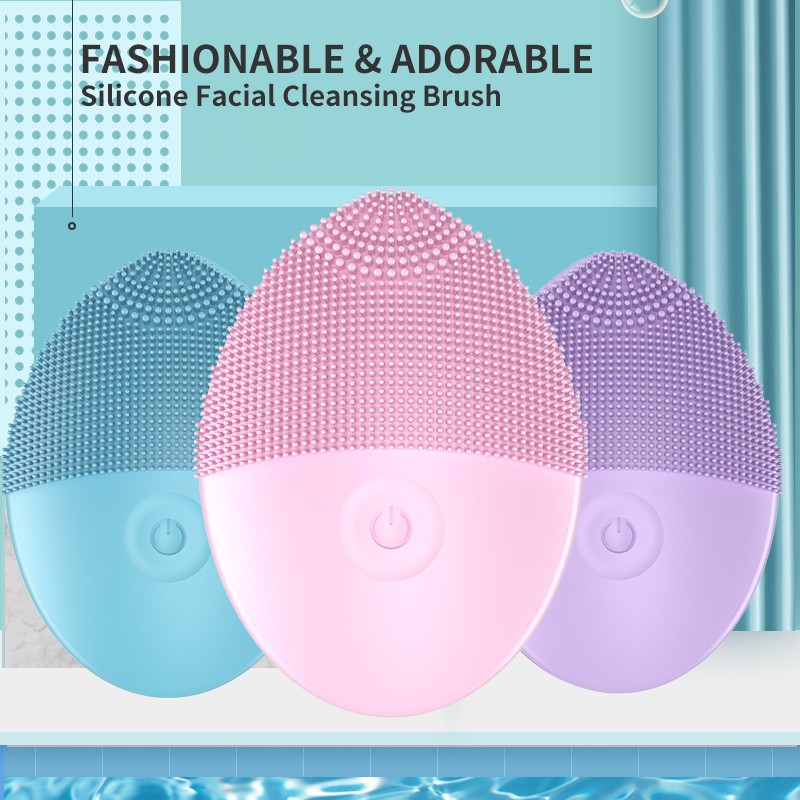 Bàn chải rung massage rửa mặt chạy điện chống lão hoá bằng silicone cao cấp cho nữ