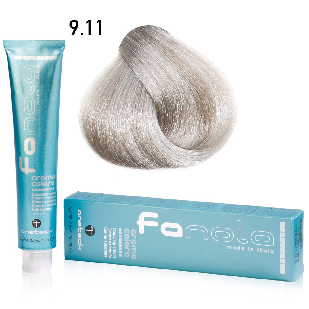 Màu nhuộm Fanola Very Lıght Blonde Intense Ash 9.11 100ml + Oxy 120ml + Chén cọ nhuộm
