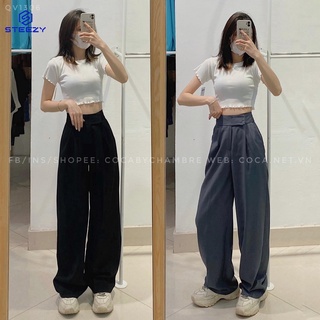 [QV1306] Quần vải suông xếp ly cạp dán lệch phải (Có sẵn/Ảnh thật)
