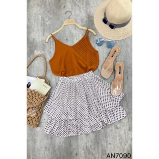 [Ảnh thật] Áo kiểu hai dây màu cam đất trơn phối xếp ly