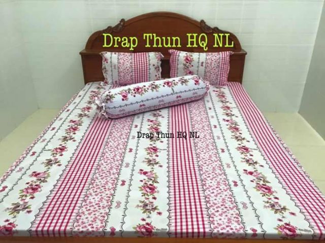 bộ drap thun lạnh có 3 cái áo gối màu nhẫu nhiên ga thu