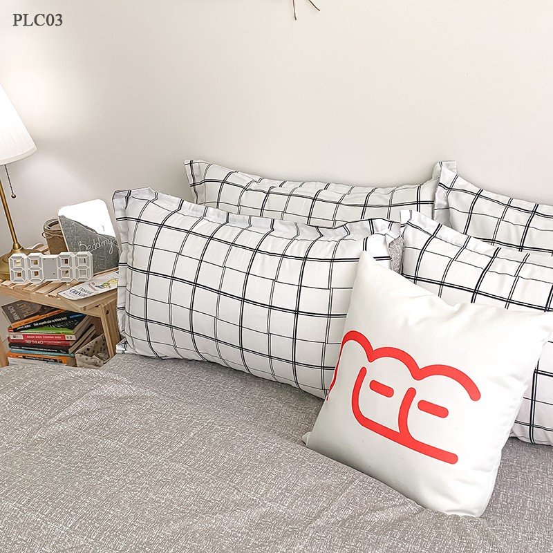 Bộ chăn ga gối REE Bedding PLC03 Poly Cotton caro trắng đủ size giường nệm