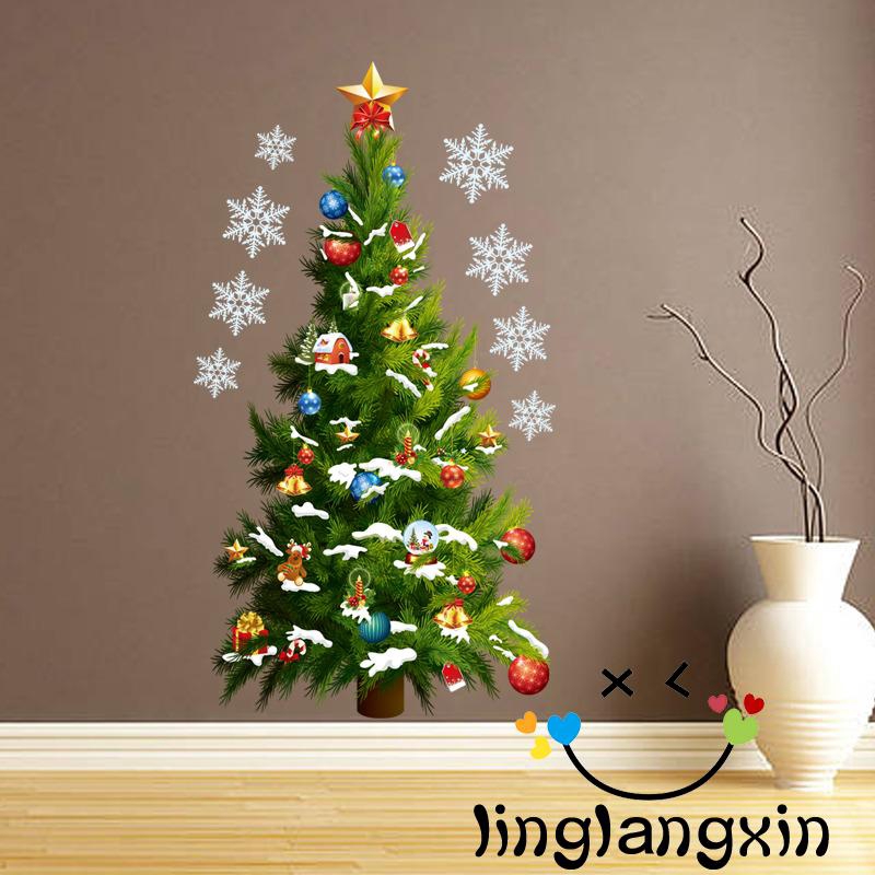 ★HZLChristmas Tree Snow Flakes Wall Sticker DIY Xmas Tree Window Decor Decal Christmas Party Home Shop Decor