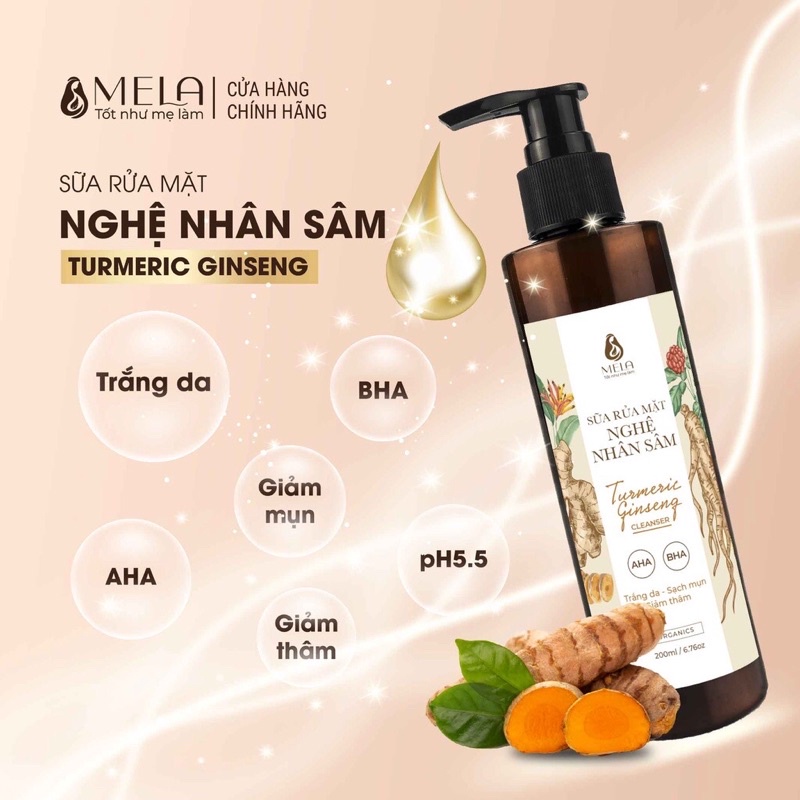 Combo Xà Bông + Sữa Rửa Mặt Nghệ MELA Thiên Nhiên, Trắng Da Giảm Thâm Mụn Không Chất Bảo Quản Hương Liệu