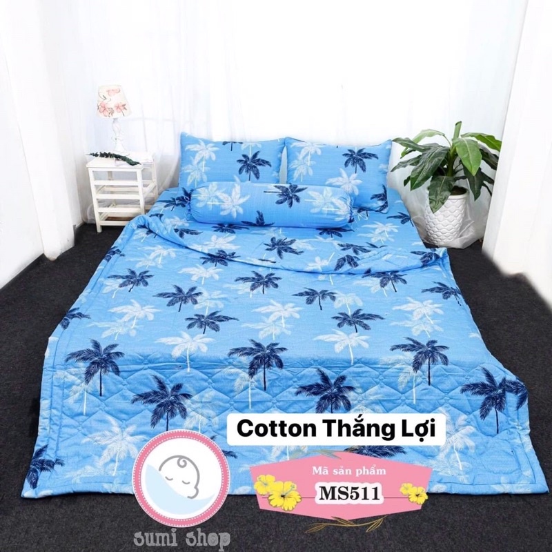 Drap Thắng Lợi, ga trãi giường cotton 100% chính hãng chất vải dày dặn, thấm hút mồ hôi mẫu CÂY DỪA