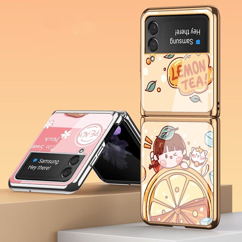 Z Ốp Điện Thoại Mặt Kính Cường Lực Mạ Điện Họa Tiết Hoạt Hình Cho Samsung Galaxy Z Flip 3 Z Flip 3