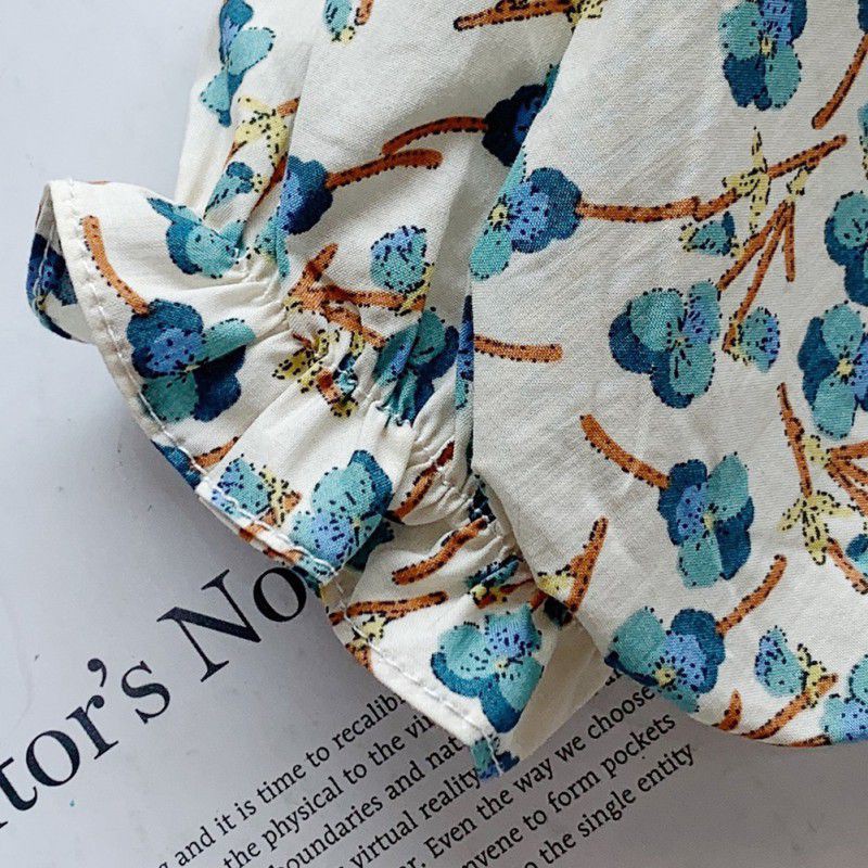 Đầm hoa tay phồng/áo hoa tay phồng phong cách Hàn Quốc thời trang xinh xắn cho bé gái