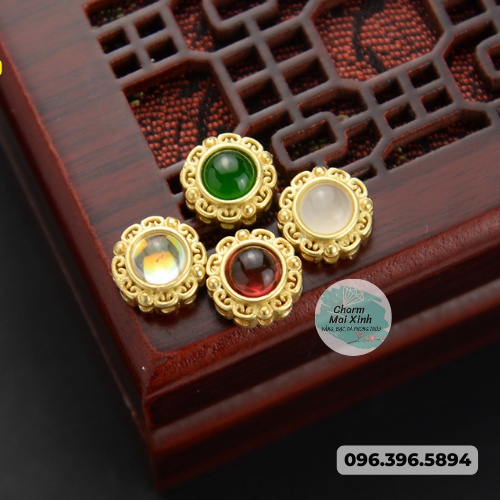(MVĐ) Tròn Đính Đá 4 Màu - phụ kiện xâu vòng tay nam nữ, charm phối vòng tay phong thuỷ handmade tự làm