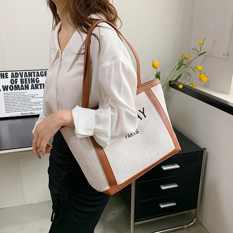 Túi đeo vai IELGY vải canvas cỡ lớn in chữ màu sắc thời trang cho nữ