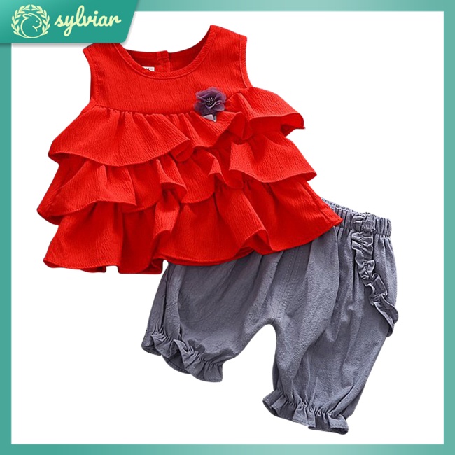 Set Đồ 2 Món Gồm Áo Voan Không Tay Phối Ren Và Quần Ngắn Thời Trang Dành Cho Bé Gái