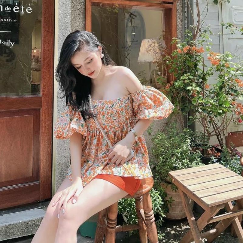 ÁO HOA TAY BỒNG LƯNG BO CHUN XANH/HỒNG | BigBuy360 - bigbuy360.vn