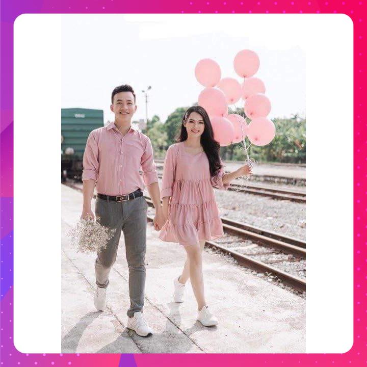 Áo đôi nam nữ Đồ đôi nam nữ thời trang - Set áo sơ mi + đầm babydoll chất đẹp (có ảnh thật)