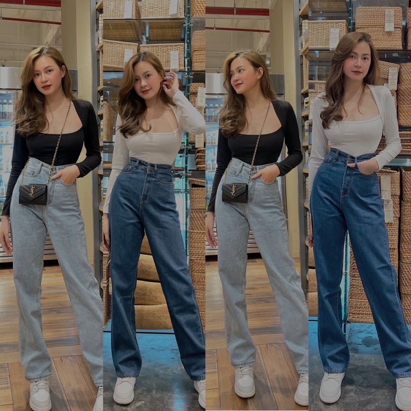 [Hàng có sẵn] Quần Jean Trơn Cạp Cao Hai Màu Chất Dày Dặn Lên Dáng Cực Chuẩn Dài 105cm Nha | BigBuy360 - bigbuy360.vn