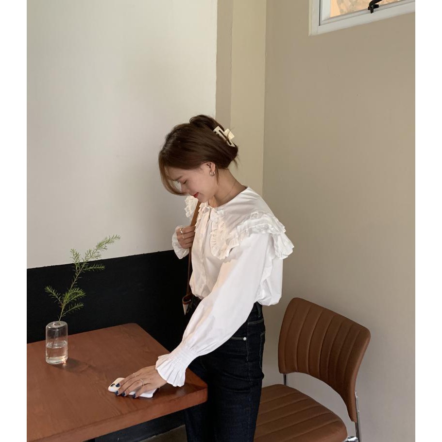 Áo Sơ Mi Cổ Bèo Hai Tầng Tay Nhún Bo Chun Cực Xinhhh Freesize&lt;52kg - A.176