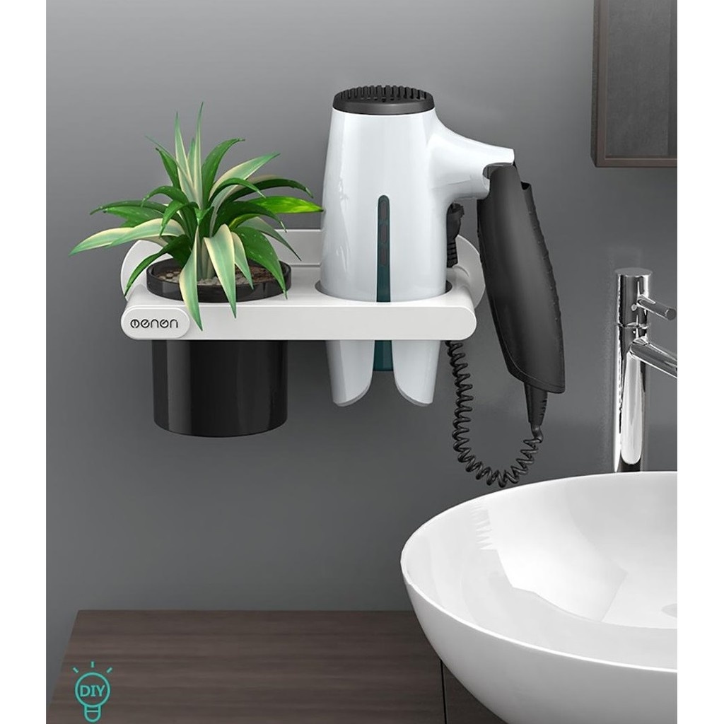 [FREESHIP] Giá treo máy sấy tóc kèm cốc để đổ nhà tắm chất liệu nhựa ABS dán tường - OE86