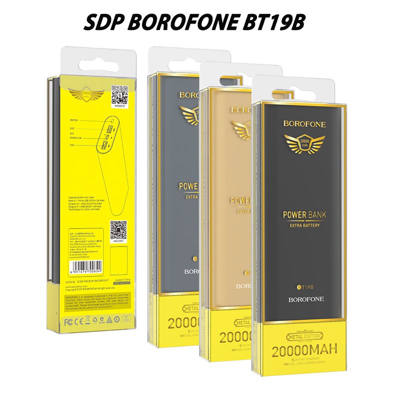 SẠC DỰ PHÒNG 20000mAh BOROFONE BT19B CAO CẤP | Thiết Kế Siêu Sang Chảnh - Nhỏ Gọn | Hàng Chính Hãng Borofone - 90001