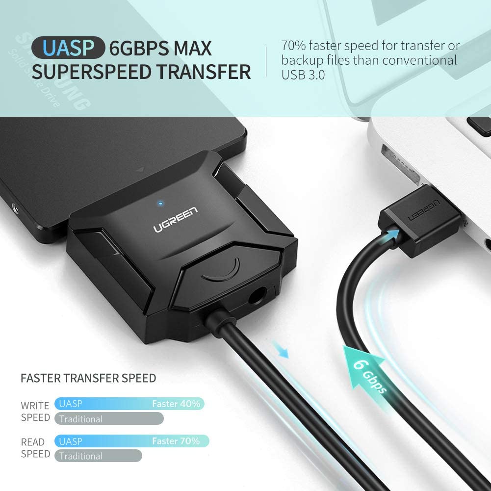 Dây chuyển đổi USB 3.0 sang SATA kèm dây nguồn 12V2A dài 25CM UGREEN CR108 20611 20636