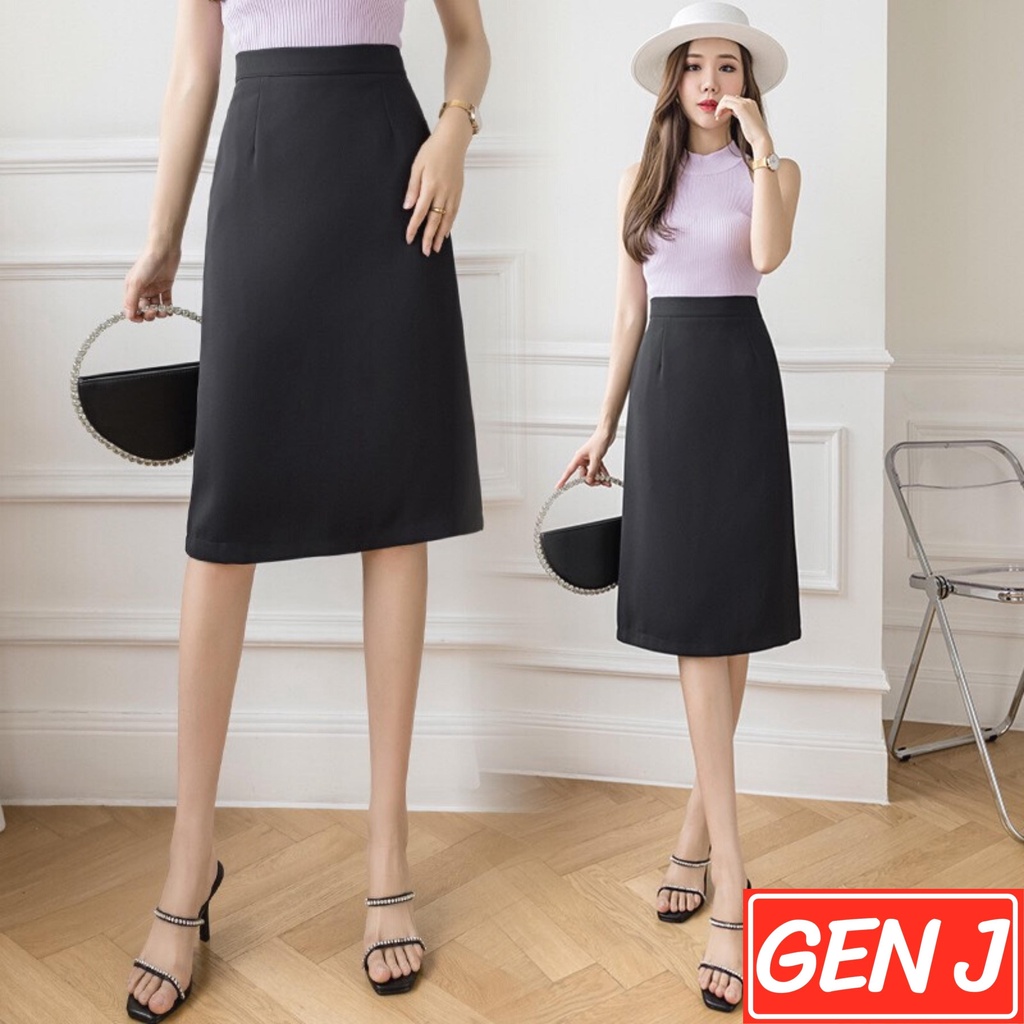 Chân váy midi dài Gen J đầm midi trơn vintage dáng dài - CV 011
