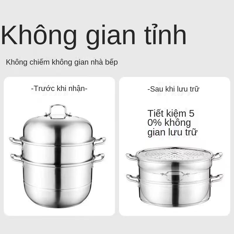 Nồi hấp súp inox nhiều lớp dày một đáy hấp bánh giò hấp nồi súp nồi nấu phở gia đình bếp ga từK